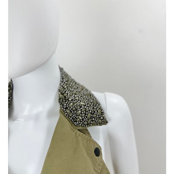 Diesel Dress Beaded Collar Grunge Punk Khaki Utility Glam Rock Zip Y2K Small - Picture 7 of 16